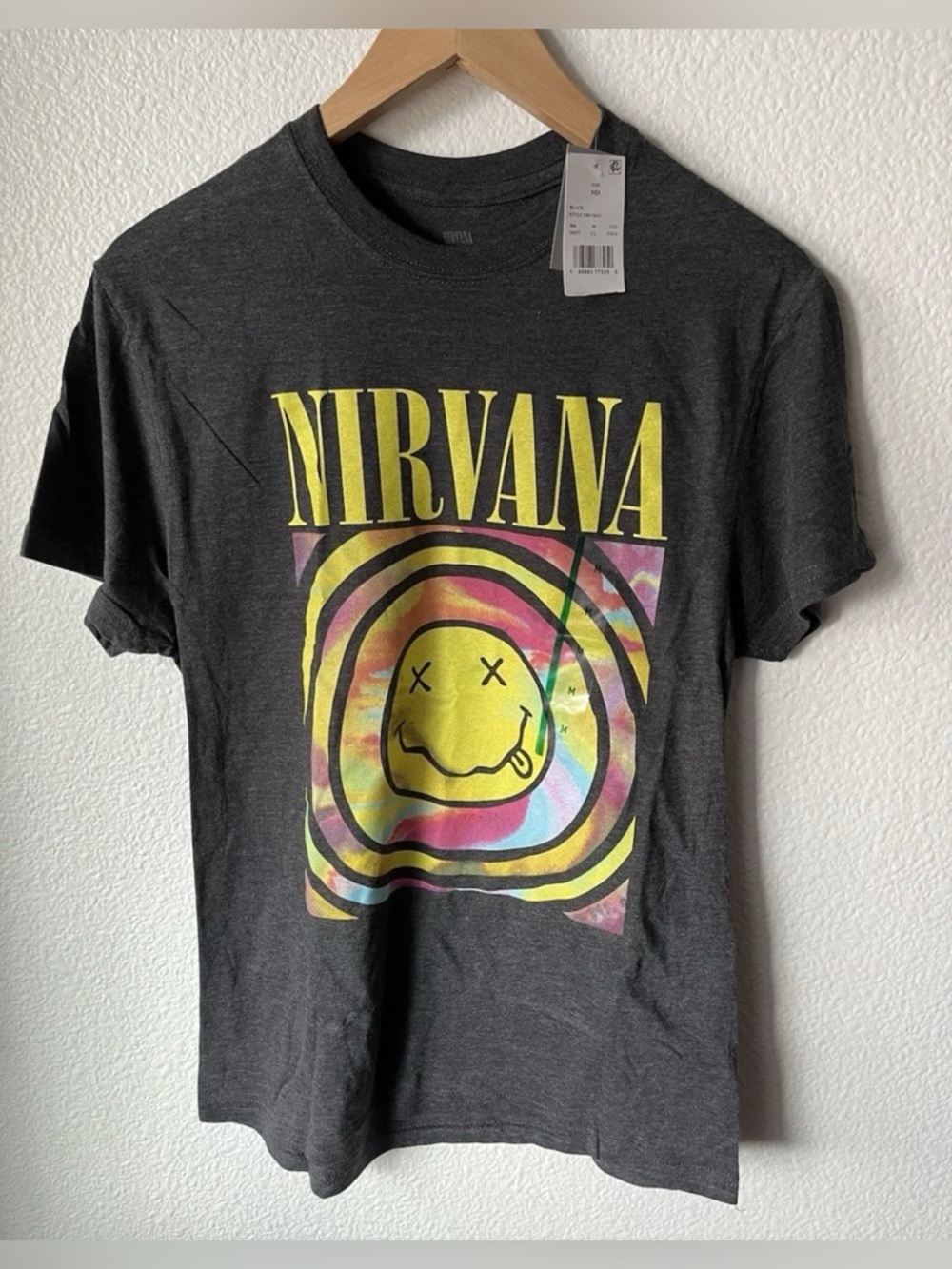 Nirvana Dazed Smiley Face Graphic Band Tee Short Sleeve Heather Grey M